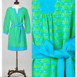 Lilly Pulitzer Dresses | Lilly Pulitzer Anya Dress Turquoise First Class Border Silk Belted Sheath | Color: Blue/Green | Size: 2