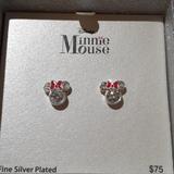 Disney Jewelry | Disney Minnie Mouse Stud Crystal Silver Plated Earrings | Color: Silver | Size: Os