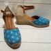 Anthropologie Shoes | Anthropologie 39 Canvas Espadrilles Wedges Blue And Cream Shoes | Color: Blue/Cream | Size: 39