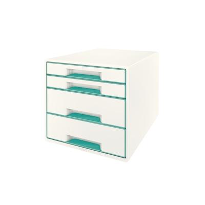 LEITZ Schubladenbox WOW Cube 4 geschlossene Schubladen, 2 hohe, 2 flache, weiß/eisblau, mit Auszugstopp, Schubladeneinsa