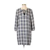 Madewell Casual Dress - Shift Tie Neck 3/4 sleeves: Blue Plaid Dresses - Women's Size 2X-Small