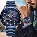 LIGE homme montres Top marque de luxe en acier inoxydable bleu étanche montre à Quartz hommes mode