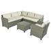 Han 5 Piece Outdoor Patio Sectional Sofa Set Gray Rattan Beige Cushions- Saltoro Sherpi