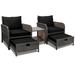 LeveLeve Balcony Furniture 5 Piece Patio Conversation Set PE Wicker Rattan Outdoor Lounge Chairs with Soft Cushions 2 Ottoman&Glass Table for Porch Lawn-Brown Wicker (Black)