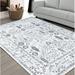 HR Area Rug Runner Traditional Rug Fossil Vintage Floor Mat Thin and Soft Rug Floral Print Carpet Foldable Accent Rug Dining Room Living Room Faded Rug Bohemian 2x 7 Gray Bone Silver