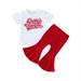 Girls New Born Outfit A Star Is Born Outfit Toddler Girls Valentine s Day Short Sleeve Letter Printed T Shirt Tops Bell Bottoms Pants Kids Outfits Going Home Outfit Baby Girl