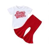 Girls New Born Outfit A Star Is Born Outfit Toddler Girls Valentine s Day Short Sleeve Letter Printed T Shirt Tops Bell Bottoms Pants Kids Outfits Going Home Outfit Baby Girl