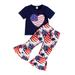 Christmas Baby Clothes Dress Set Baby Girl Toddler Girls Short Sleeve Independence Day 4th Of July T Shirt Tops Striped Flare Bell Bottomed Pants Outfits Baby Girl Clothes Wrap