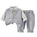 Baby Boy Gift Package Little Boys 3 Piece Toddler Kids Child Baby Boys Gentleman Long Sleeve Striped Bowknot Shirt Tops Solid Pant Trousers With Vest Outfits Set 3PCS Clothes Kid Set
