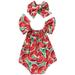 3Pcs Cute Newborn Baby Girls Watermelon Romper Bodysuit+Headband Clothes Sunsuit