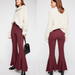 Free People Pants & Jumpsuits | Free People Womens Mari Striped Ponte Pants Size 2 Winterberry Flare High Rise | Color: Red/White | Size: 2