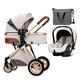 Newborn Toddler Carriage,High Landscape Convertible Pushchair Strollers for Babys Boys and Girls,Foldable Pram Carriage with Rain Cover & Stroller Organizer & Foot Cover (Color : White)