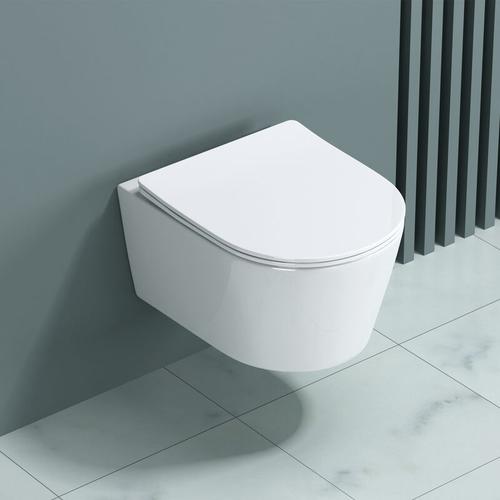 Hänge-Toilette Hänge-WC inkl Soft-Close Spülrandloses wc spülrandlose toilette Aachen306 - Weiß |