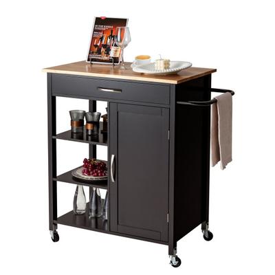 Costway Mobile Kitchen Island Cart with Rubber Wood Top-Brown