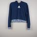 Adidas Tops | Adidas| Women's Blue Cropped Hoodie Sweatshirt Three Stripe Life Size Xl | Color: Blue/White | Size: Xl