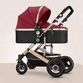 Two-Way Stroller for Infant Umbrella Baby Stroller & Reversible Bassinet Pram Upgrade 2 in 1 Pushchair,Lightweight|Portable|Foldable Up to 25kg (Color : Red)