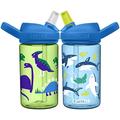 Camelbak 2 Eddy+ Kids Straw Bottles - Dino & Shark/Plus Twin Pack Children Child Boy Girl Junior Infant Flask Drink Water Juice Cup BPA Free Non Leak Spill School Safe Reusable Eco Friendly