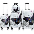 Monzana® 4 Pcs Hard Shell Suitcase Set | Luggage | Travel Carry On Cabin Bag Butterfly Spinner Wheel Lock Vanity Case | 360° | Castors System | Large Medium Small | Lightweight