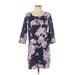 Old Navy Casual Dress - Shift Scoop Neck 3/4 sleeves: Blue Floral Dresses - Women's Size X-Small