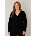 Cardigan BASE LEVEL CURVY "BAS-YVONNE", Damen, Gr. 52, schwarz, Feinstrick, Obermaterial: 80% Viskose, 20% Polyamid, unifarben, casual, normal hüftlang, V-Ausschnitt, Langarm Bündchen, Strickjacken, mit V-Ausschnitt und Knopfleiste