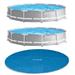 Intex 12ft x 30in Prism Frame Pool, Pump (2 Pack) w/ Pool Solar Cover Tarp,Blue - 56.1
