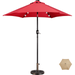 Topeakmart 7.5ft LED Patio Market Umbrella with 18 LED Solar Lights + 30lb 18 Patio Umbrella Base Red