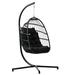 Indoor Outdoor Patio Egg Hanging Chair with Stand Wicker Rattan Folding Swing Hammock with Cushion Pillow Weather Resistant