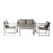 Lark 4 Piece Outdoor Sofa Set All Weather Rattan Gray Fabric Cushions- Saltoro Sherpi