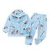 Toddler Kids Baby Boys and Girls Autumn and Winter Fleece Sleepwear Outfits Cute Cartoon Print Flannel Lapel Button Top Pants Pajamas Children s Casual Warm Home Wear