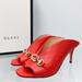 Gucci Shoes | Gucci 602412 C9d00 6634 Red Leather Mid Heel Slide Sandals | Color: Red | Size: 7
