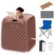 Multigot Portable Steam Sauna, Personal Full Body Sauna Spa with Remote Control, Folding Chair and Foot Massage Roller, Lightweight Foldable Home Sauna Tent (Brown)