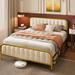 Mercer41 Jevgeniy Platform Bed w/ Gold Frame Wood & /Upholstered/Metal & /Metal/Linen in Yellow/Brown | 39.7 H x 60.6 W x 82.7 D in | Wayfair