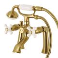 Kingston Brass KS268PXSB Kingston Deck Mount Clawfoot Tub Faucet with Hand Shower, Brushed Brass - Kingston Brass KS268PXSB