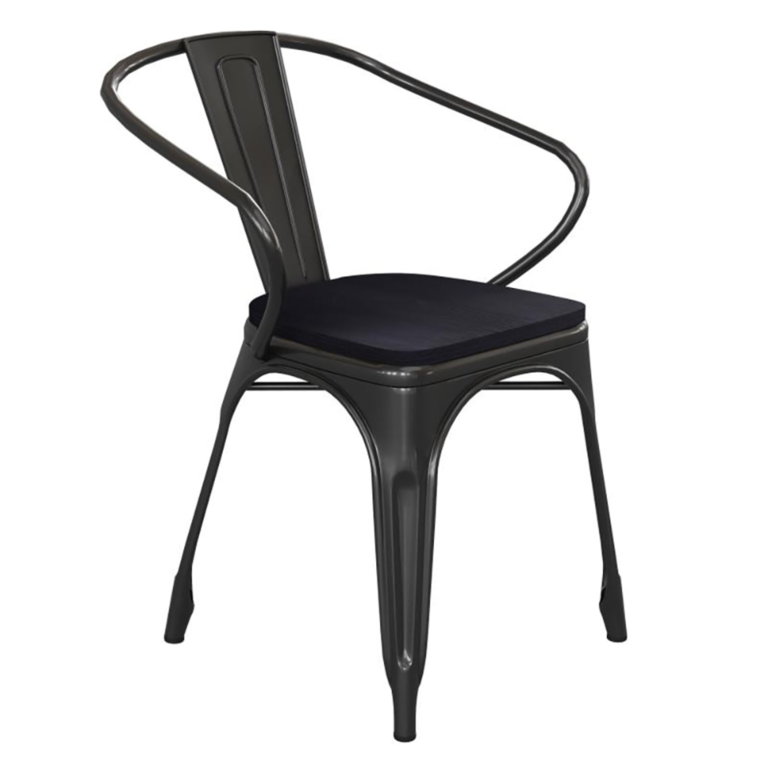 Flash Furniture CH-31270-BK-PL1B-GG Stacking Armchair w/ Vertical Slat Back & Wood Seat - Steel, Black