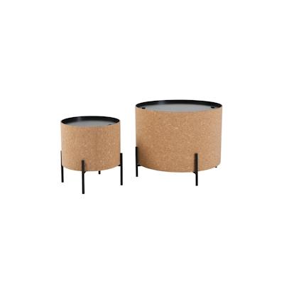 Möbilia Couchtisch 2er-Set | mit Stauraum | Tischkorpus MDF mit Kork natur | Metallgestell schwarz | B63xT63xH48,5 cm | 