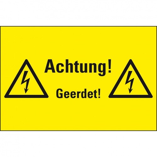 Schild I Warn-Kombischild Achtung! Geerdet!, Magnetfolie, 200x120mm, ASR A1.3, DIN EN ISO 7010 W012 Image