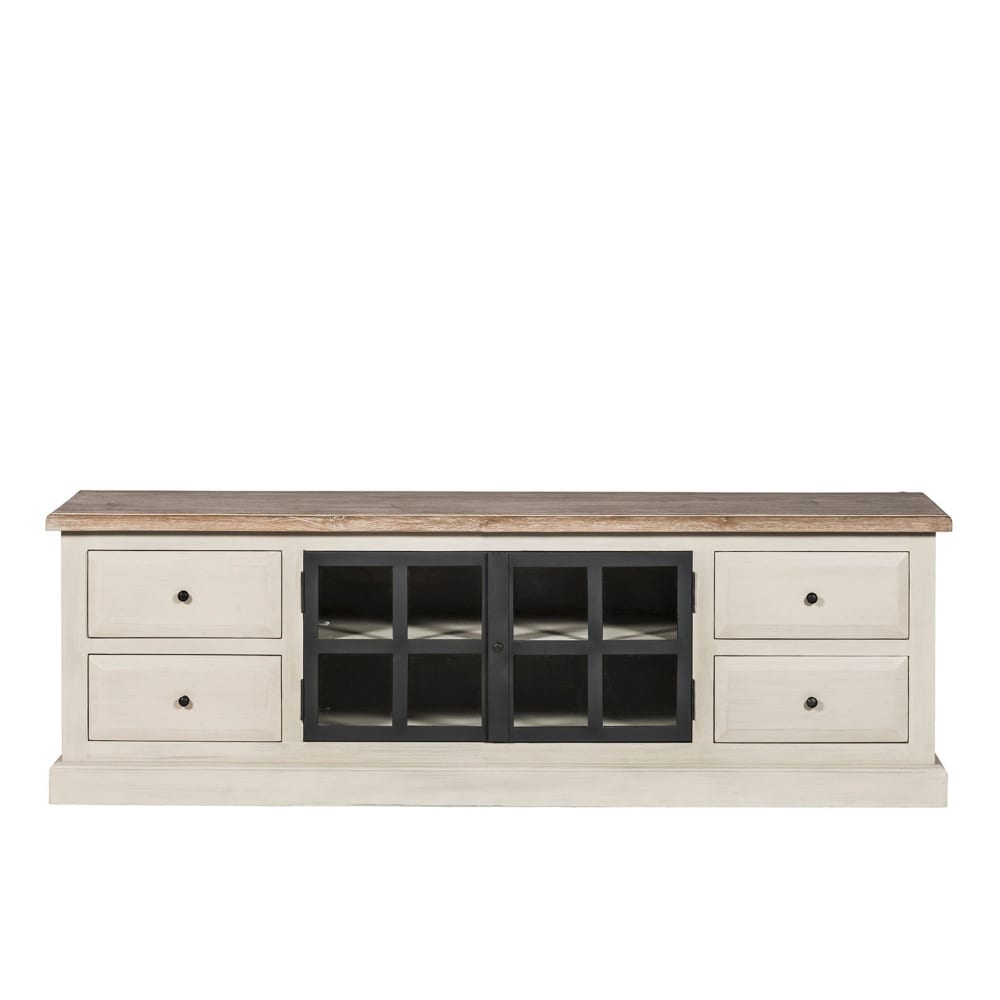 Meuble TV en bois 2 portes vitrées 4 tiroirs L170