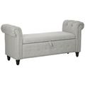 Banquette coffre rangement 2 en 1 style Chesterfield aspect lin gris