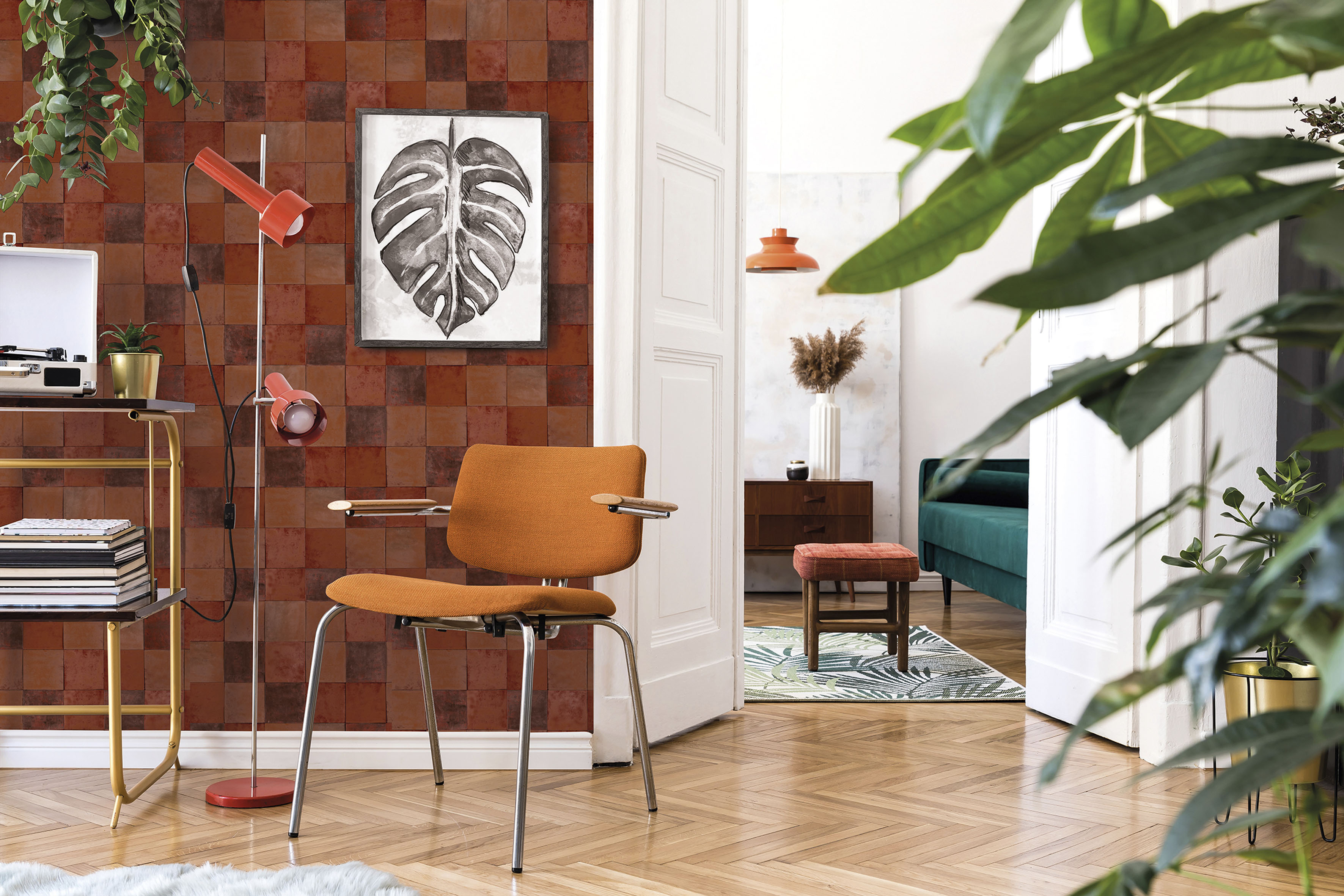 Fototapete MARBURG "Tile", rot (dunkelrot, stoßfest), B:0,53m L:10,05m, Vlies, Tapeten, moderne Tapete für Wohnzimmer Schlafzimmer Küche