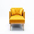 Lounge Chair - Everly Quinn 40.94" Wide Tufted Velvet Lounge Chair & Ottoman Wood/Velvet in Brown/Yellow | 31.1 H x 40.94 W x 62.2 D in | Wayfair