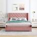 Queen Size Storage Bed Velvet Upholstered Platform Bed with Wingback Headboard and a Big Drawer