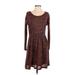 Yumi Casual Dress - A-Line Scoop Neck Long sleeves: Brown Dresses - Women's Size 2