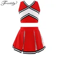 Kids Cheerleader Uniform Girls Cheerleading Costume Schoolgirls Cheer Dance Clothes Set Top + Skirt