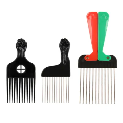 Peigne Afro en métal pour outil de coiffure couleur poignée pliable pour cheveux bouclés