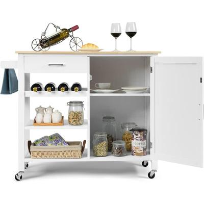 Costway - Rollender Küchenwagen, Mobile Kücheninsel mit Schublade, Weinregal, offene Regale, Image