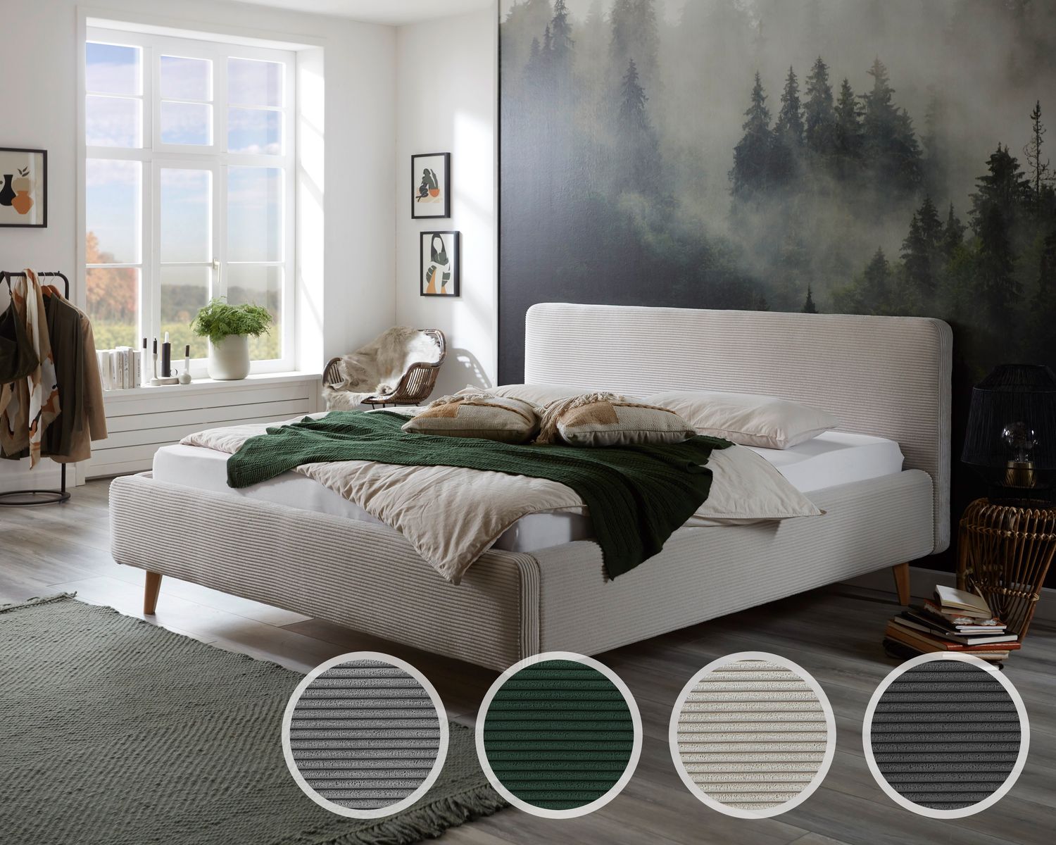 meise.möbel »Mattis« Polsterbett Cord mit Bettkasten 160x200 cm / beige / mit Bettkasten