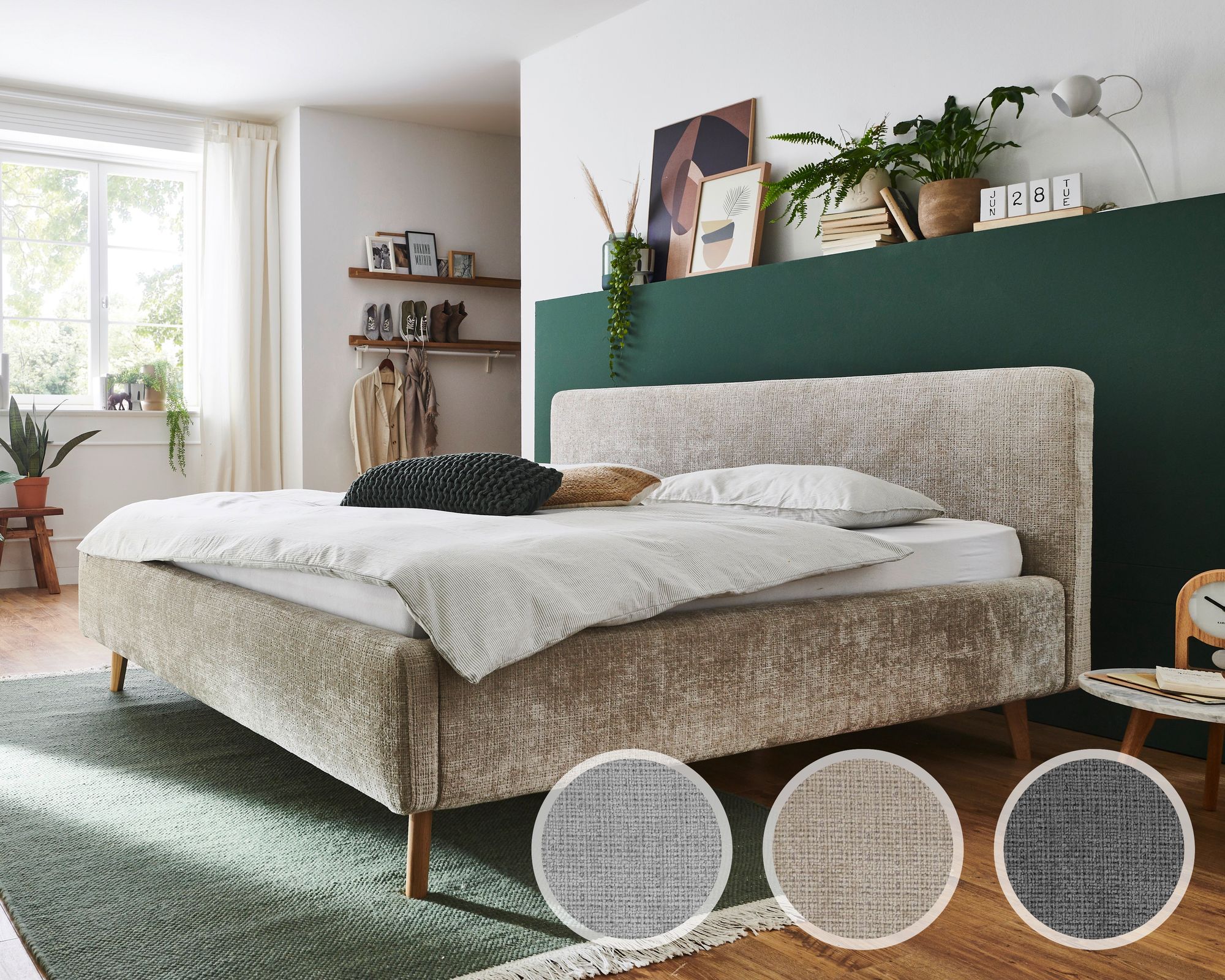 meise.möbel »Mattis« Polsterbett Bouclé mit Bettkasten 160x200 cm / beige / mit Bettkasten