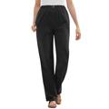 Plus Size Women's Elastic Waist Mockfly Straight-Leg Corduroy Pant by Woman Within in Black (Size 24 T)