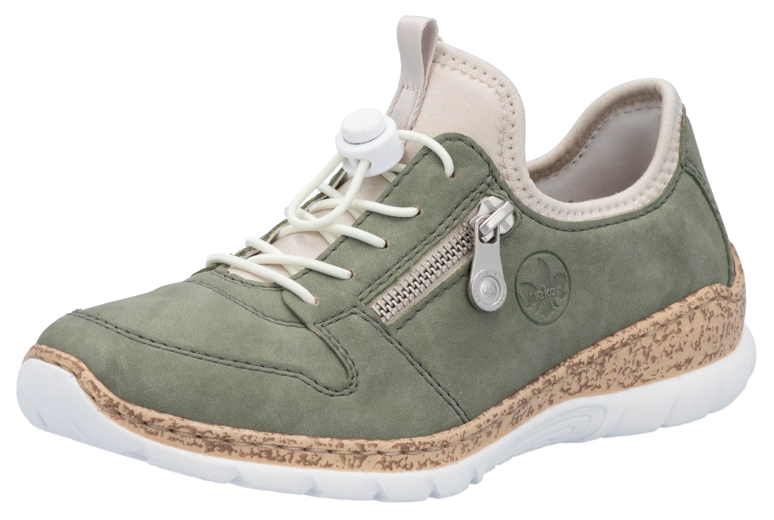 Slip-On Sneaker RIEKER, Damen, Gr. 39, grün (schilfgrün), Lederimitat, Textil, Schuhe Sneaker, Freizeitschuh, Halbschuh, Slipper mit leichter Laufsohle