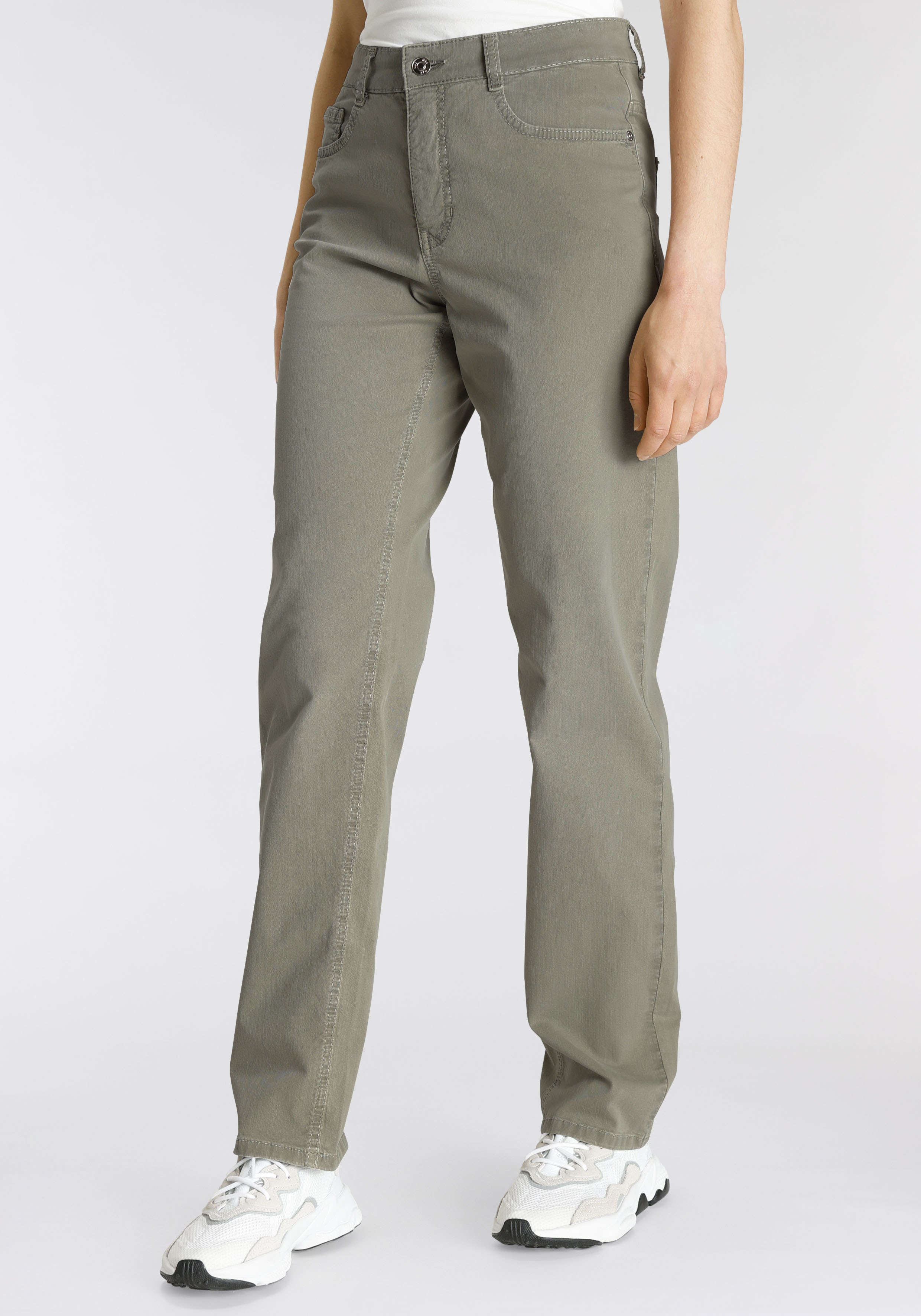 Bequeme Jeans MAC "Stella", Damen, Gr. 46, Länge 32, grün (light khaki), Denim/Jeans, Obermaterial: 98% Baumwolle, 2% Elasthan, comfort fit knöchellang, Jeans, Gerader Beinverlauf